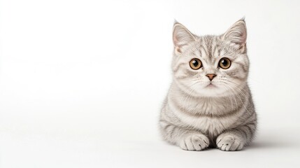 Silver tabby British shorthair cat gazes intently, capturing pure feline elegance and focus.