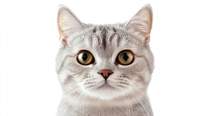 Silver tabby British shorthair cat gazes intently, capturing pure feline elegance and focus.