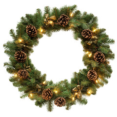 Elegant Christmas Wreath Festive Pine Cones Lights Decor art gold xmas warm green brown merry image 