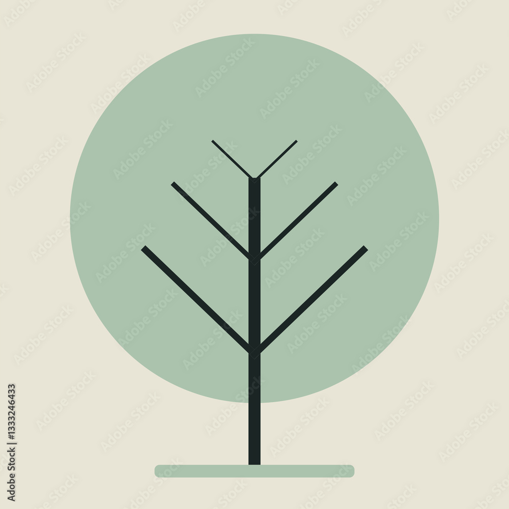 Aufkleber stylized symmetrical tree with angular branches and round canopy, flat design for botanical and envi