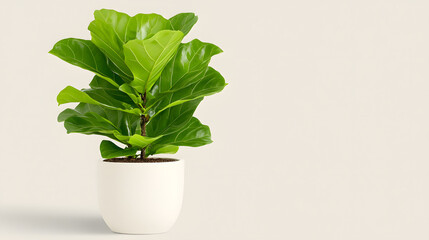 Fototapeta premium Lush Green Fiddle Leaf Fig Plant in Contemporary White Pot