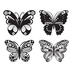 Four Decorative Black and White Butterfly Designs