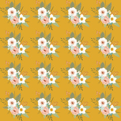 Seamless repeating floral bouquet with rose pattern, valentine's day and love fabric