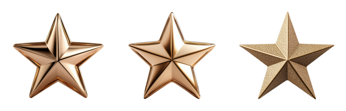 Three distinct golden star designs showcasing various textures