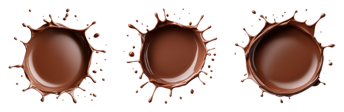 Dynamic chocolate splash variations on a black background