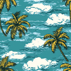 seamless pattern sea and coconut tree of shirt Hawaii style