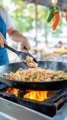 Chef Stir Frying Wok Food Street Market Delicious Cuisine