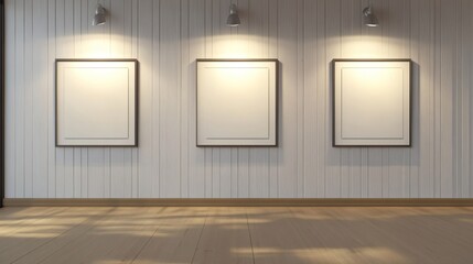 Empty Gallery Space with Blank Frames Ready for Artwork Display