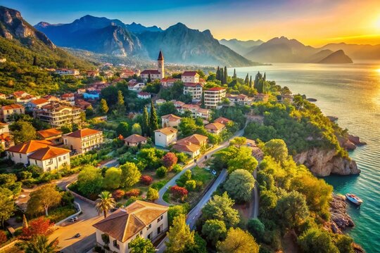 Vintage Aerial Panoramic View of Korkuteli, Antalya, Turkey - Breathtaking Drone Photography of Seyir Park