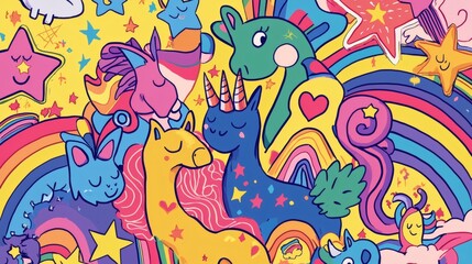 Whimsical Colorful Unicorns and Rainbows Pattern Design for Kids