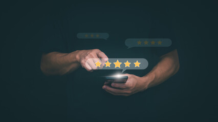 Customer services best excellent business rating experience. Satisfaction survey concept. user gives ratings to service experience on the online application, online marketing, and business processes.