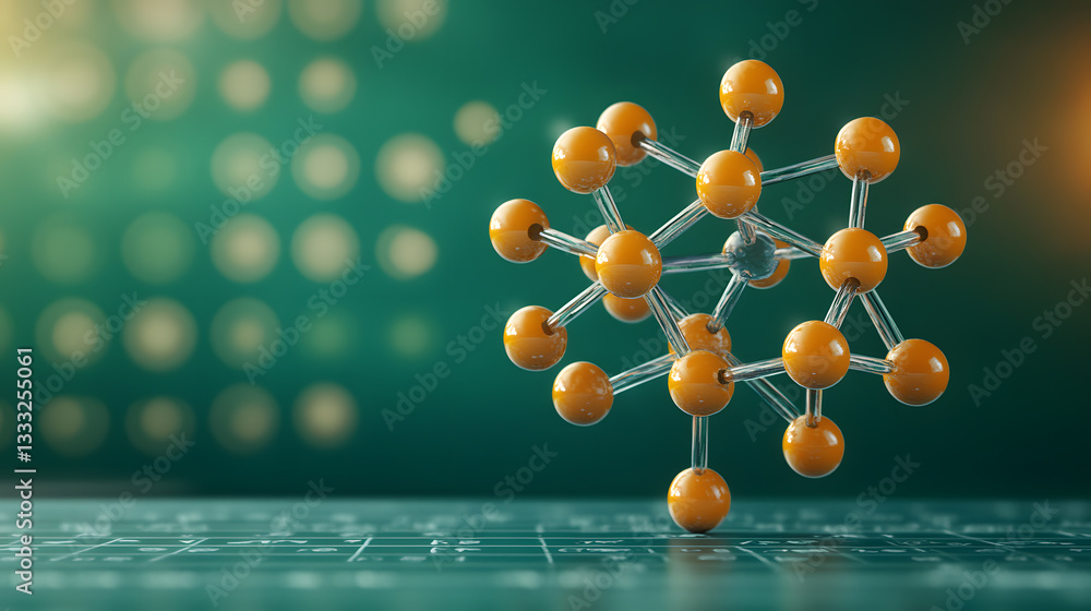 Poster orange molecular structure with abstract background in laboratory setting