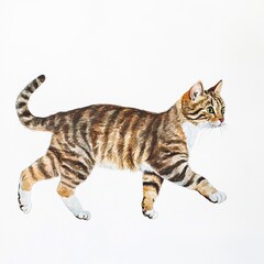 A Cute cat walking, on a white background 