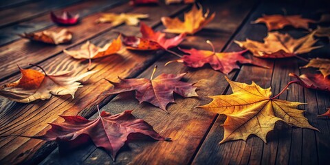 Vintage Autumn Leaves on Rustic Wood - Fall Background Stock Photo