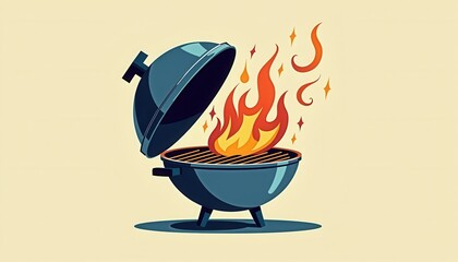 Grill with fire flames illustration on a light background