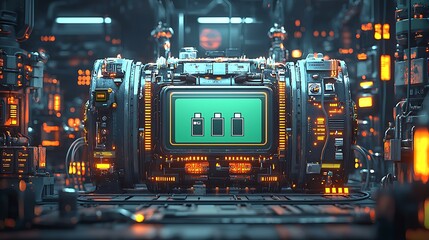 Tech Core Powering Machine in Futuristic Factory.