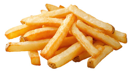 Set of flying delicious french fries, cut out. Isolated on a transparent background.