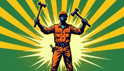 Pop Art Triumphant Handyman for Success Stories, Achievement Blogs, Construction Company Motivation