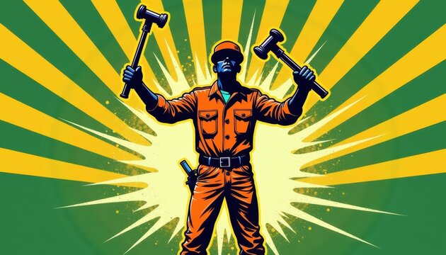 Pop Art Triumphant Handyman for Success Stories, Achievement Blogs, Construction Company Motivation