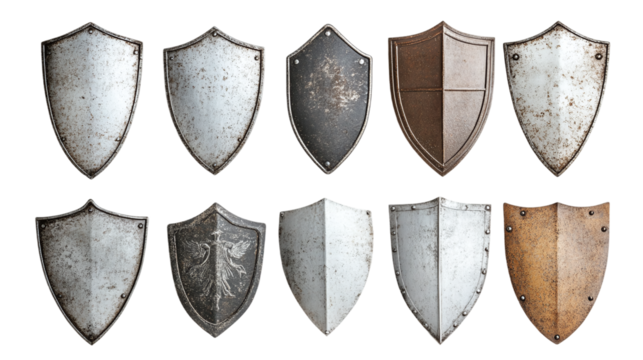 Set of shields cut out. protect and security concept. Isolated on a transparent background.