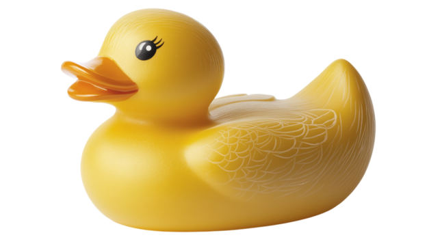 Yellow rubber duck cut out. based on generative ai. Isolated on a transparent background.
