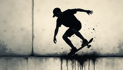 Skateboard jump silhouette with ink effect for sport websites and youth marketing materials