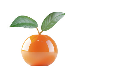Orange with green leaf 3D render icon isolated on white background