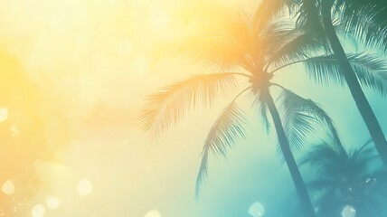 Fototapeta premium Sunlight Palm Leaves with Tropical Bokeh, Nature Sunlight effect with palm tree, palm tree with summer vive.