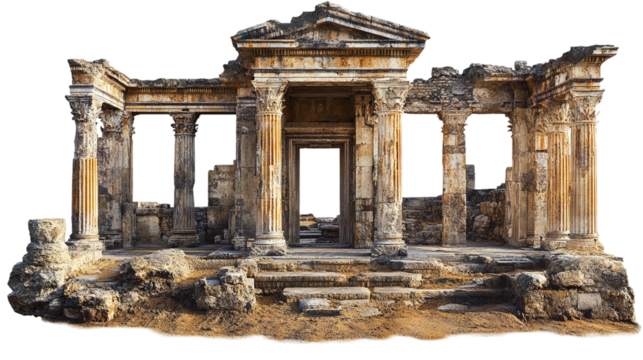 Ancient historical ruins cut out. Isolated on a transparent background.