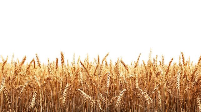Endless ripe wheat fields panoramic view, cut out. Isolated on a transparent background.