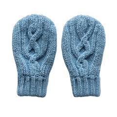 A Pair of Knitted Mittens in Light Blue Isolated on Transparent Background