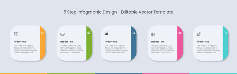 5 Steps Infographics Design Template - Graph, Pie chart, workflow layout, square diagram, brochure, report, presentation, web design Editable Vector illustration on white background