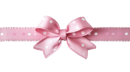 Pink dotted ribbon and bow, cut out. Isolated on a transparent background.