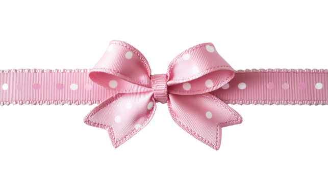 Pink dotted ribbon and bow, cut out. Isolated on a transparent background.