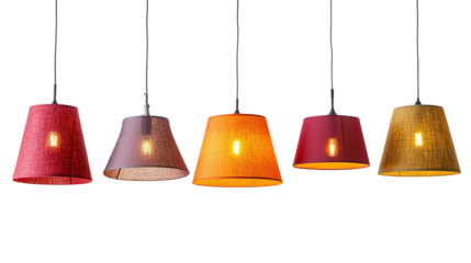 Set of pendant ceiling lamp shades, cut out. Isolated on a transparent background.