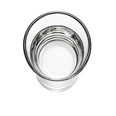 Classic empty water glass, top view, isolated on transparent background 