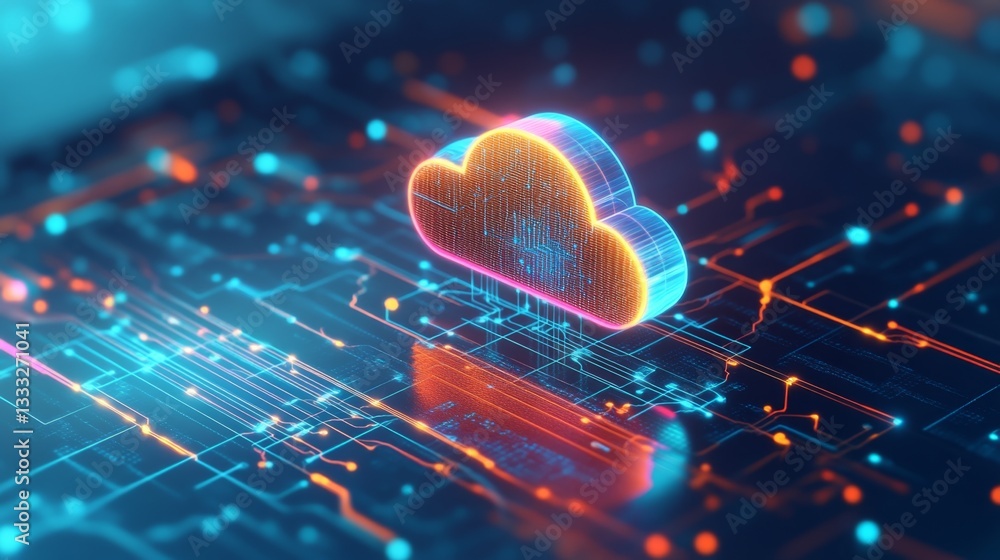 Poster dynamic rendering of a server room data center digital art high-tech environment aerial view cloud g