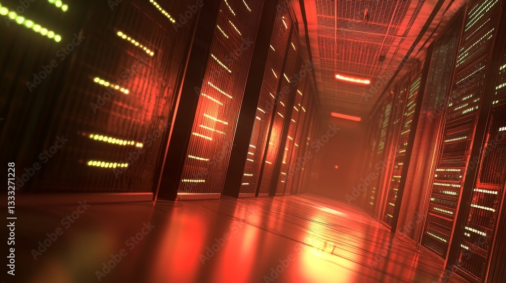 Poster dynamic rendering of a server room data center digital imagery high-tech environment aerial view clo