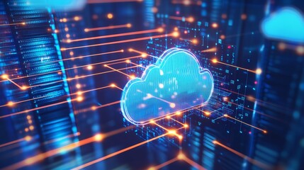 Obraz premium Dynamic rendering of a server room data center digital art high-tech environment aerial view cloud gigapixel