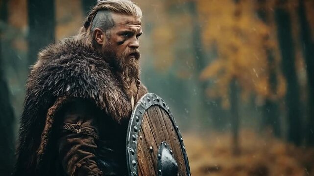 The Viking stood proudly behind his shield, ready to defend his clan against any invaders.