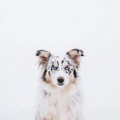 Fototapeta premium Australian Shepherd with blue eyes against white background