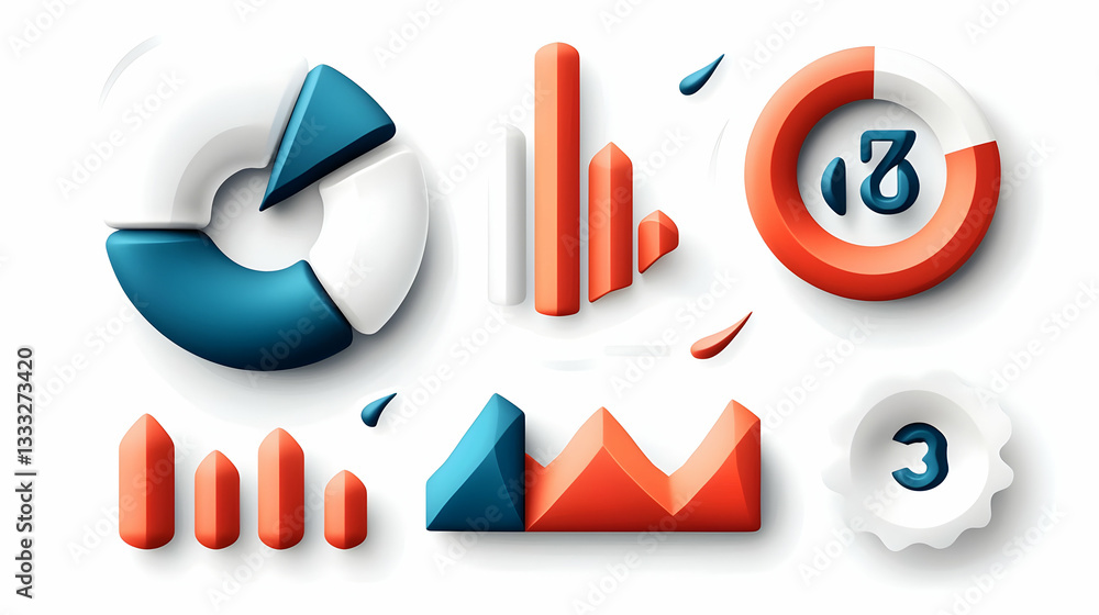 Poster 3d isometric charts and graphs data visualization