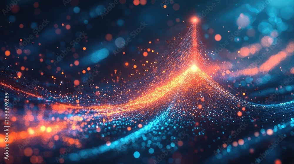 Poster abstract sparkling wave composition with vibrant colors and glowing particles for digital design and