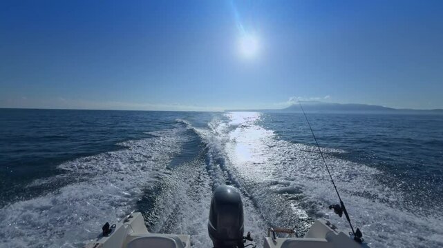 Stern boat outboard Wake at cruising speed on the Mediterranean coast