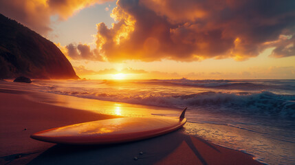 A rendering of surfboards in the sand. Useful for anything related to travel, holiday, leisure, surfing, vacation and relaxation.