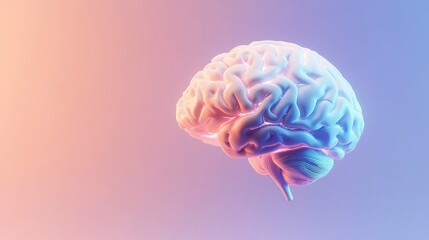 Professional Photograph of Glowing Brain 3D Render on Gradient Background with Copy Space