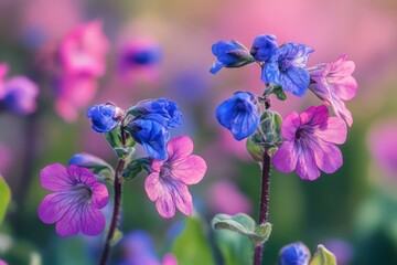 Naklejka premium Vibrant purple and pink flowers in bloom, showcasing natural beauty.