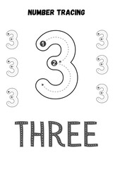Fototapeta premium Introduce your child to the 3 Number Tracing Worksheet & Coloring Page a fun and educational printable designed for toddlers, preschoolers, and kindergarten learners.