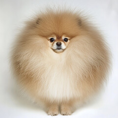 Obraz premium Fluffy Pomeranian with full coat standing against white background