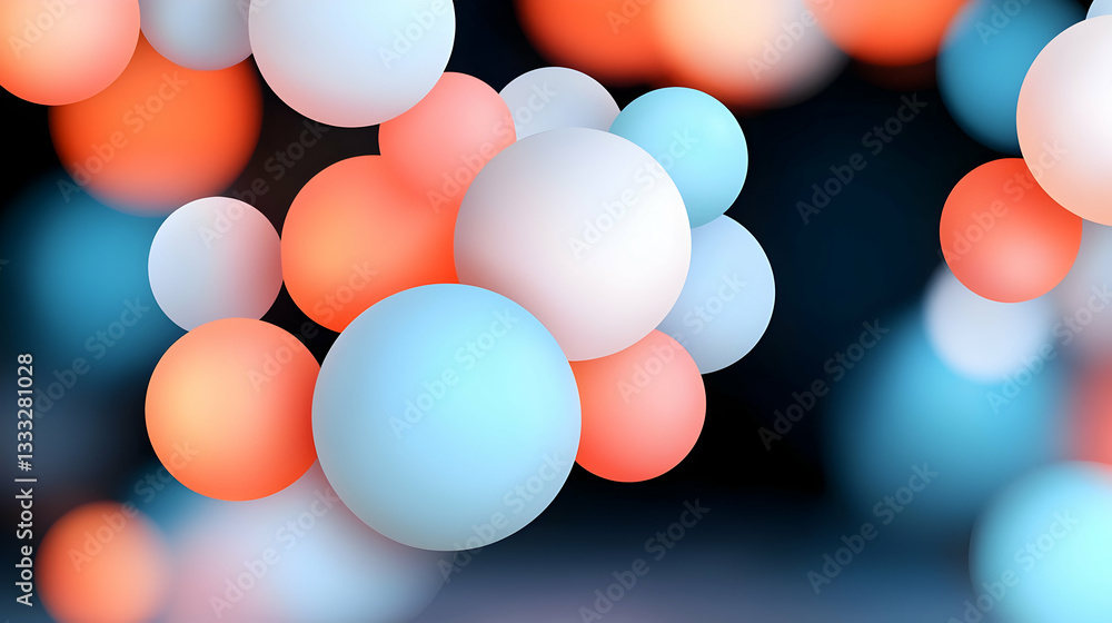 Poster abstract colorful spheres floating on dark background